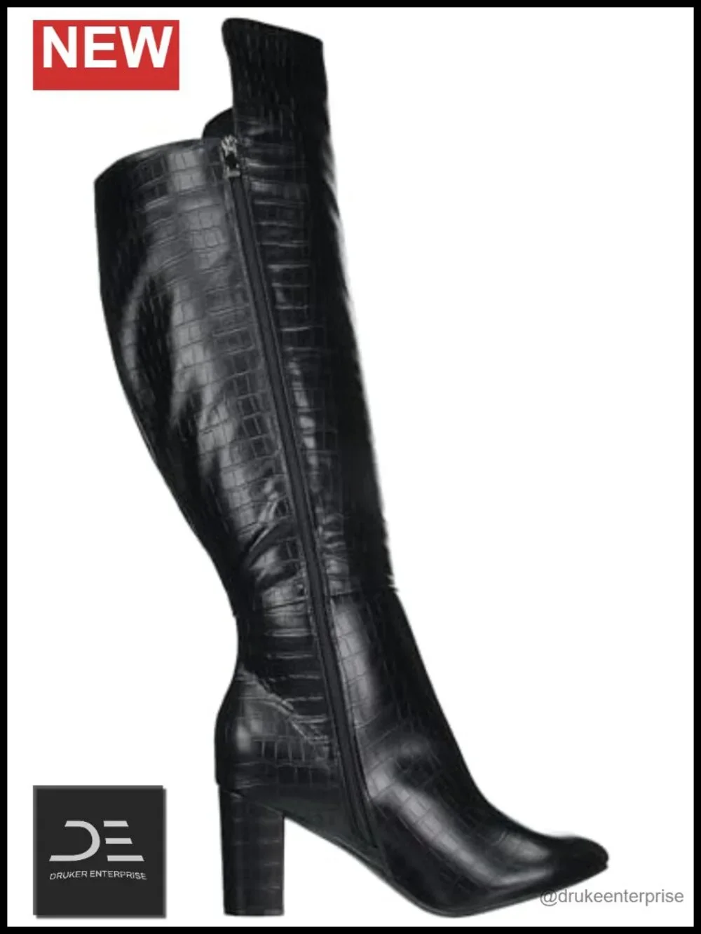 Wide Fit Over the Knee Boots Faux Suede Block Heel Side Zip